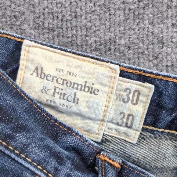Abercrombie & Fitch Men's Straight Leg Jeans Blue 30x30 5-Pocket Button Fly - Picture 9 of 11